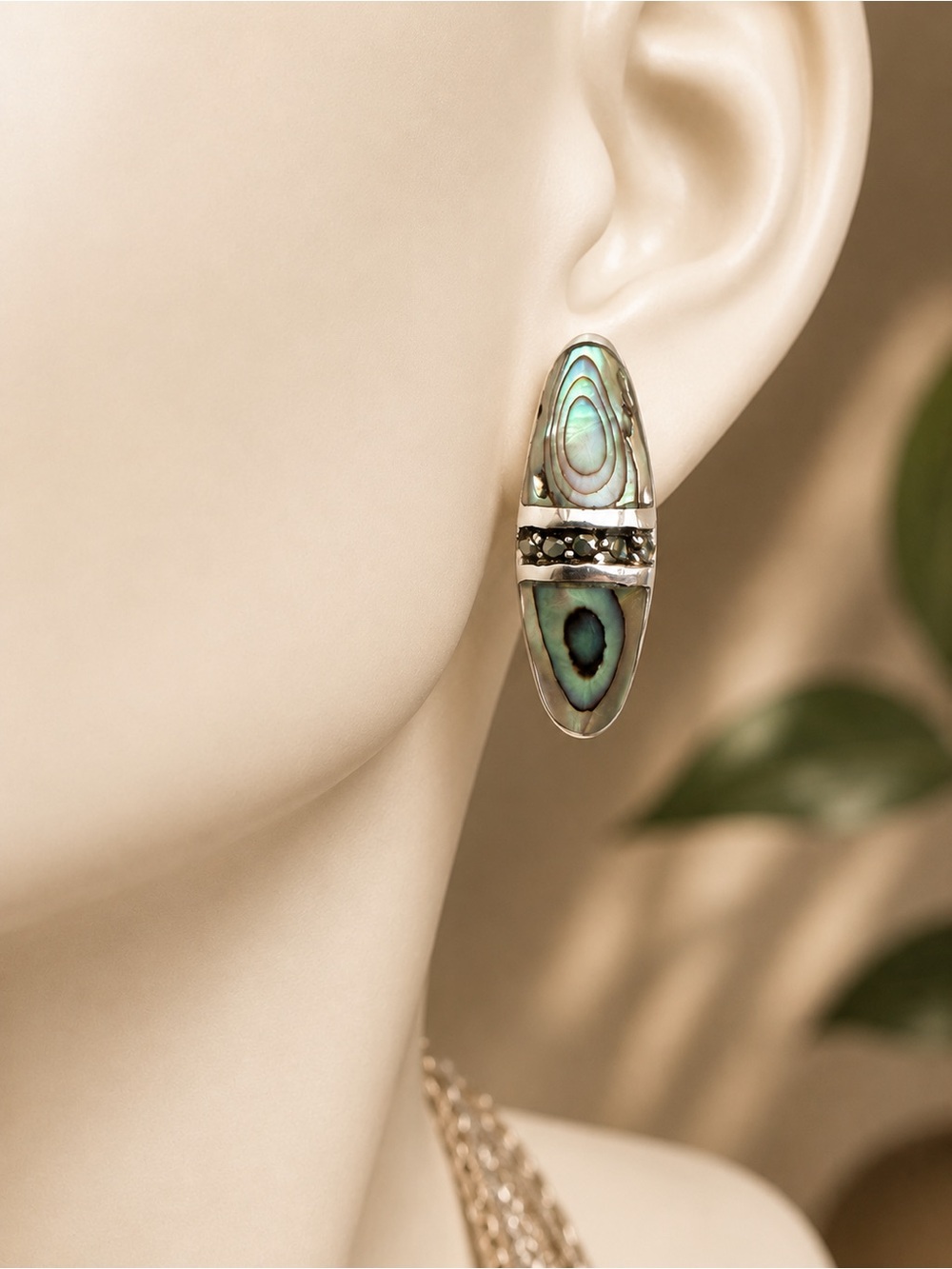 Vintage Sterling Silver Abalone Shell Earrings With Marcasites PRETTY